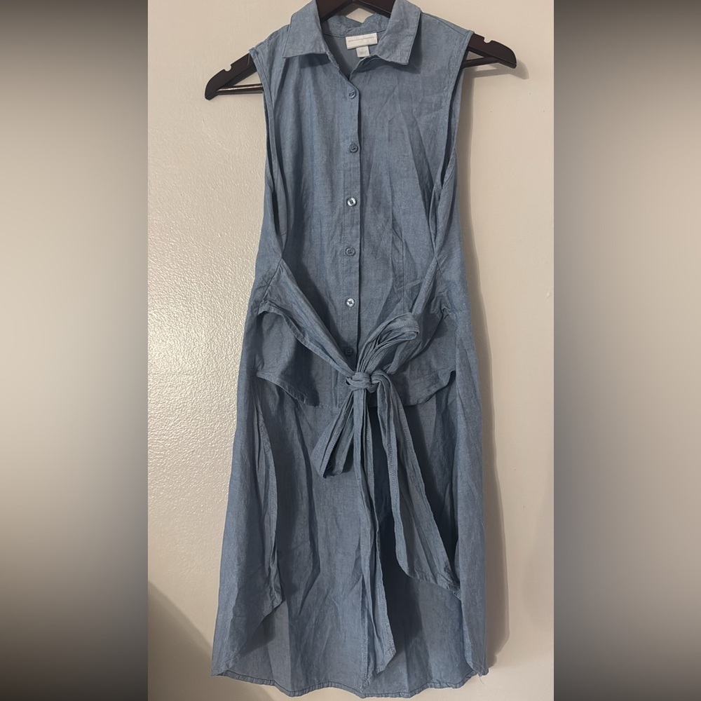 Women's Blue Tie-Front Button-Down Dress